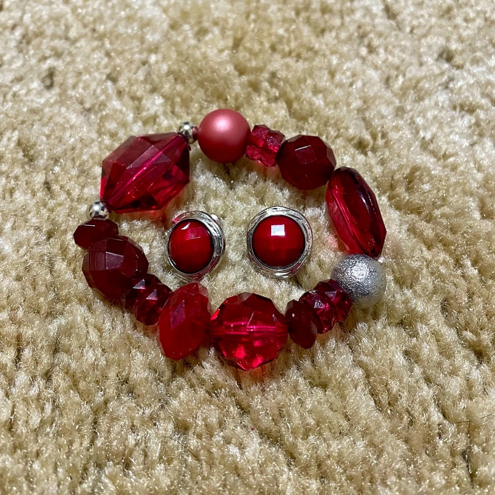 Pink Chunky Bracelet with Earrings